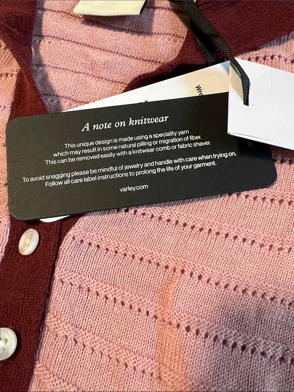 Varley NWTO Wren Pink V-Neck Knit Polo Sweater with Burgundy Trim Size S - Picture 3 of 5